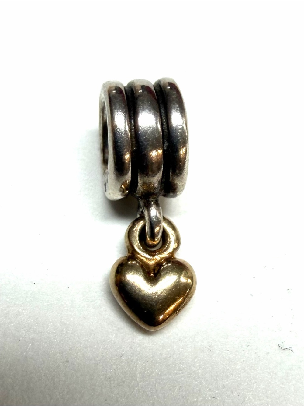 Pandora Sterling Silver & 14K Yellow Gold Heart Dangle Charm